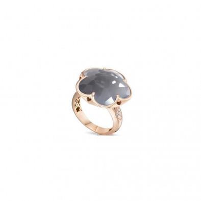Bon Ton flower ring in red gold with gray agate and diamonds - PASQUALE BRUNI