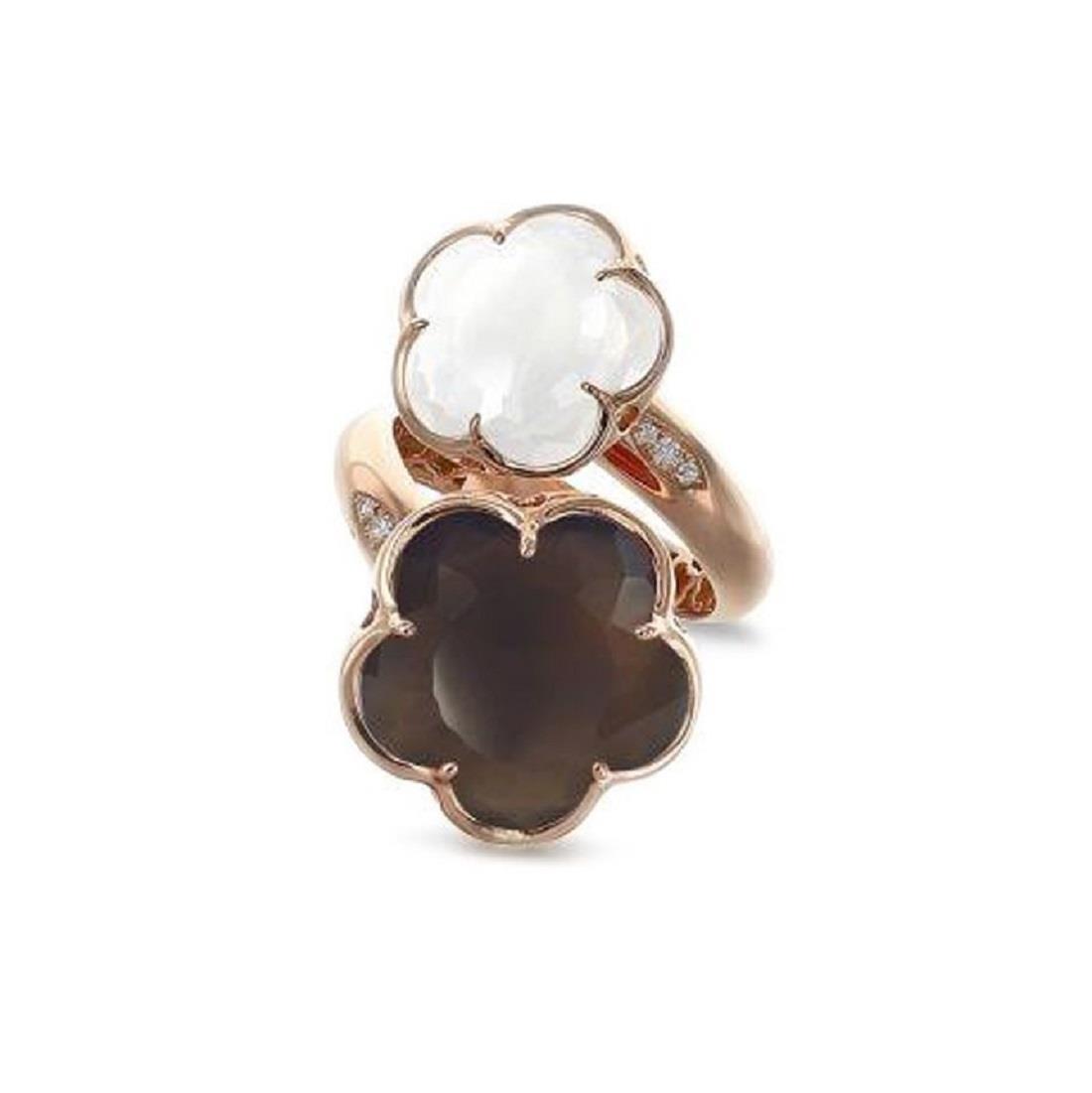 Bon Ton contrariè ring in red gold with white and smoky quartz - PASQUALE BRUNI