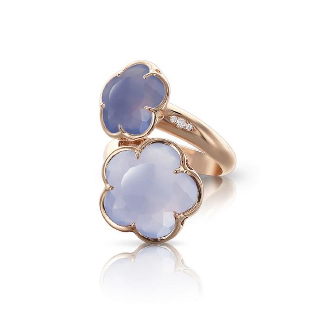 Bon Ton contrariè ring in red gold with blue chalcedony stone - PASQUALE BRUNI