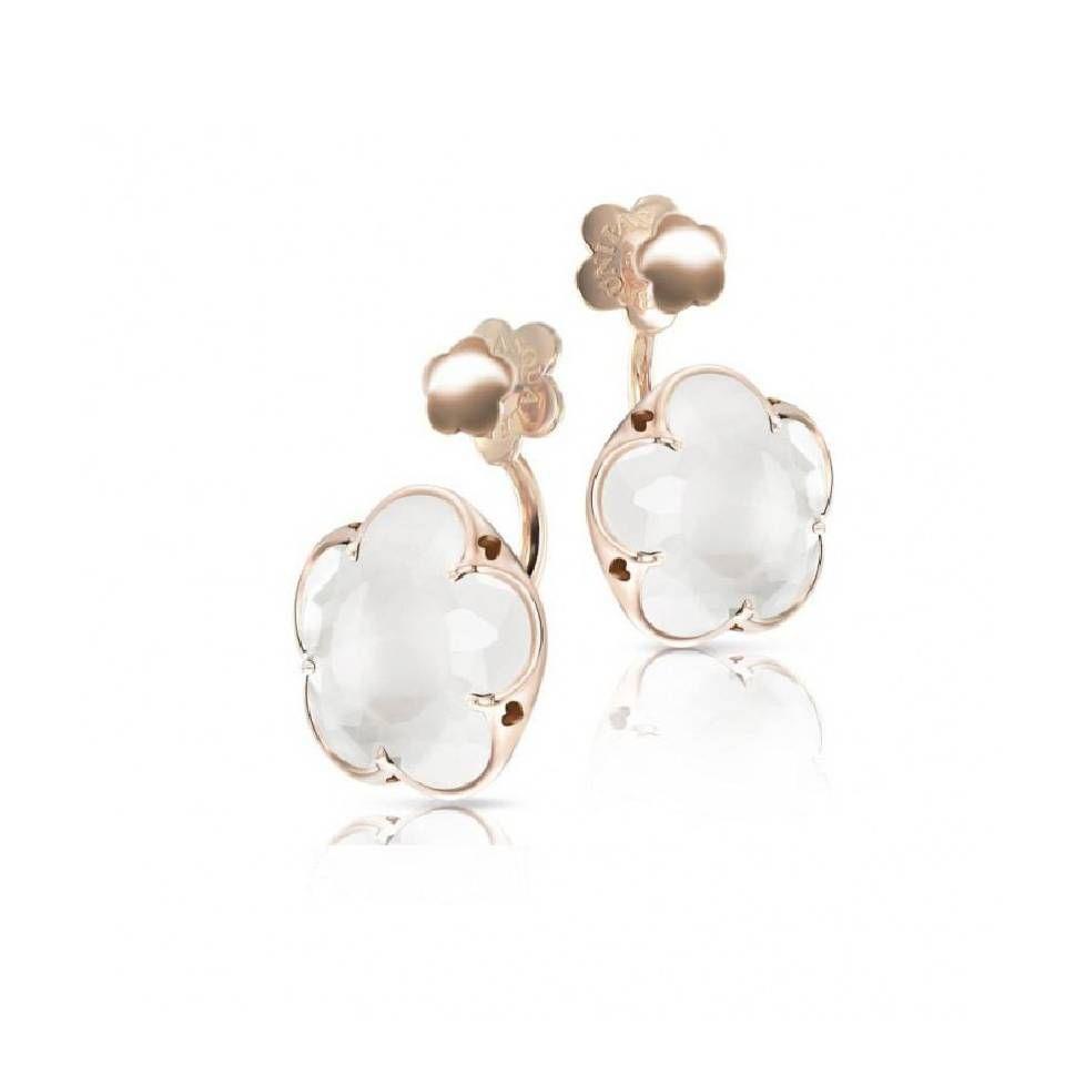 Bon Ton earrings in red gold with white quartz - PASQUALE BRUNI
