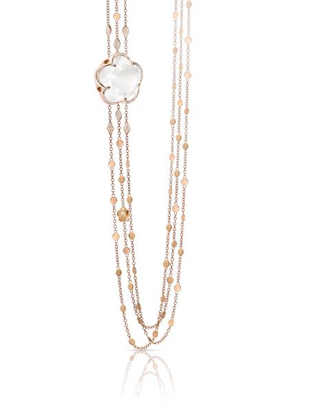 Bon Ton long necklace in red gold with white quartz and diamonds - PASQUALE BRUNI