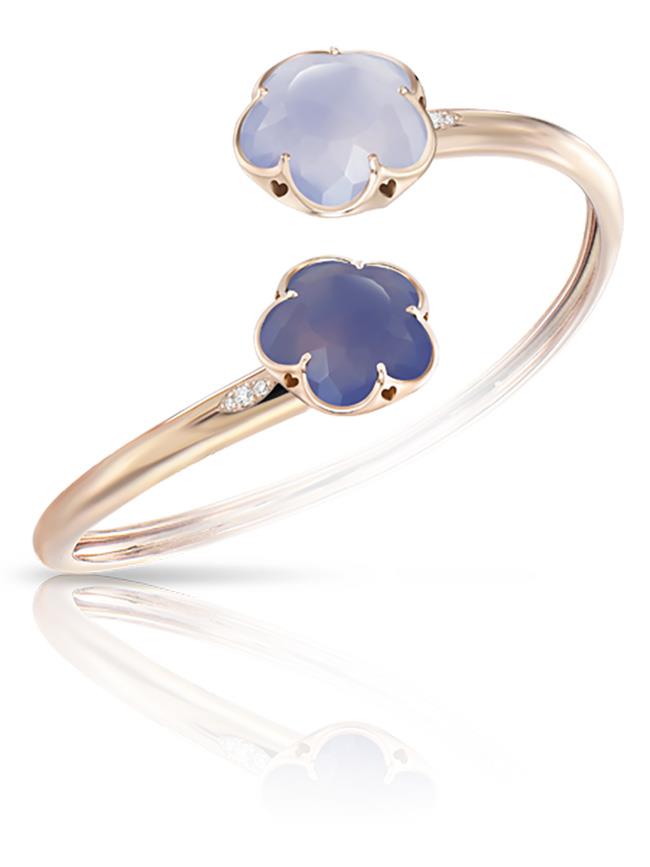 Bon Ton rigid bracelet in red gold with blue chalcedony and diamonds - PASQUALE BRUNI