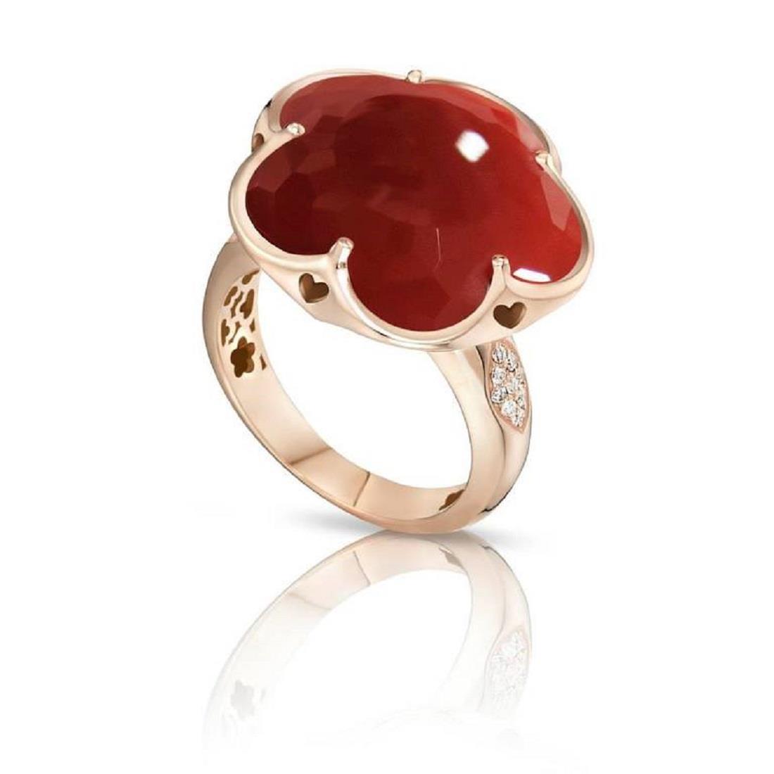 Flower Bon Ton ring in gold and diamonds with carnelian - PASQUALE BRUNI