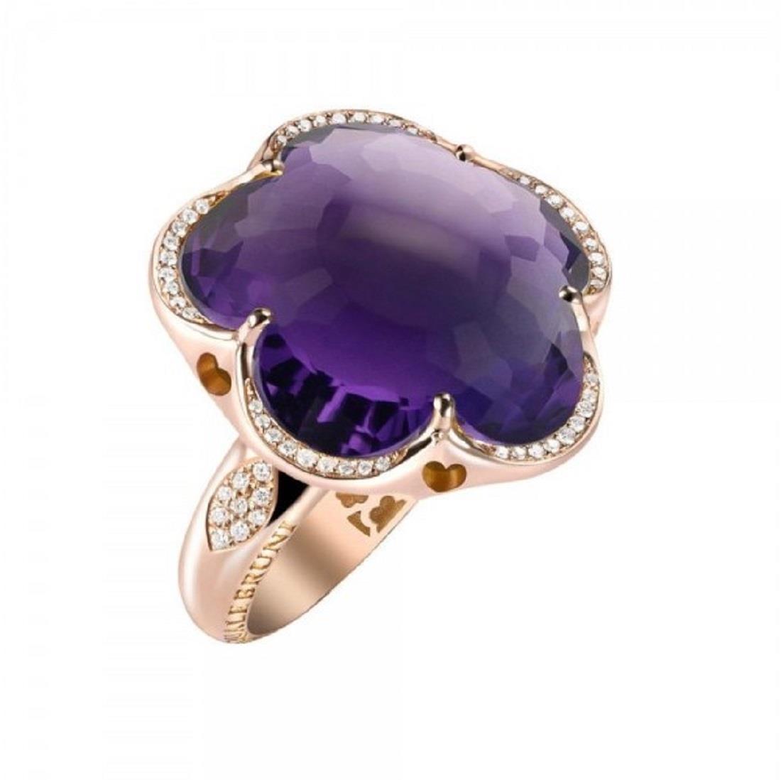 Bon Ton flower ring in red gold with amethyst and diamonds - PASQUALE BRUNI