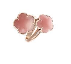 Bon Ton double flower ring in red gold with pink chalcedony stone - PASQUALE BRUNI