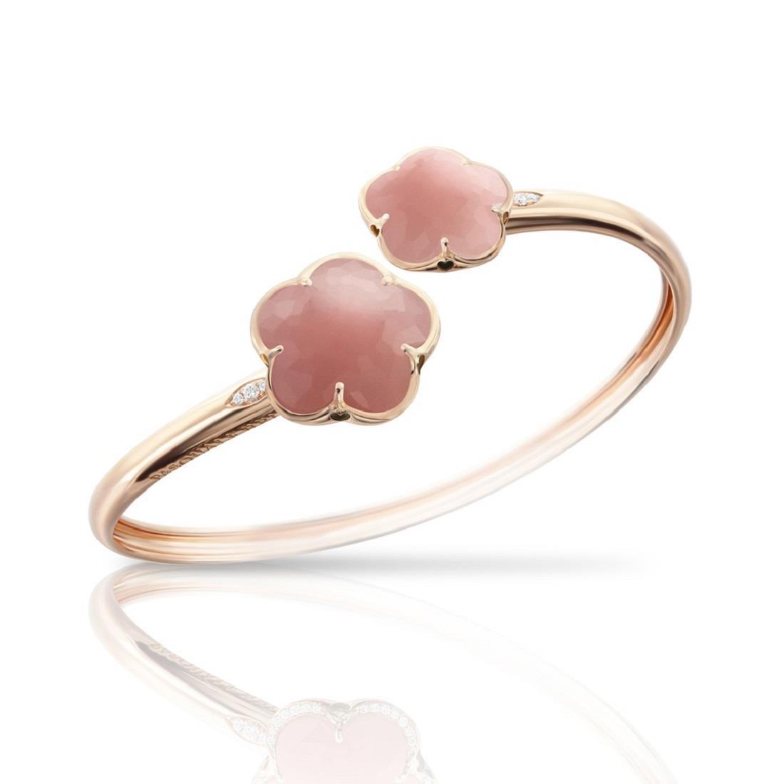 Bon Ton rigid bracelet in red gold with pink chalcedony and diamonds - PASQUALE BRUNI