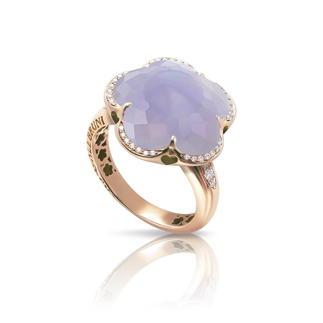 Bon Ton flower ring in red gold with chalcedony and diamonds - PASQUALE BRUNI