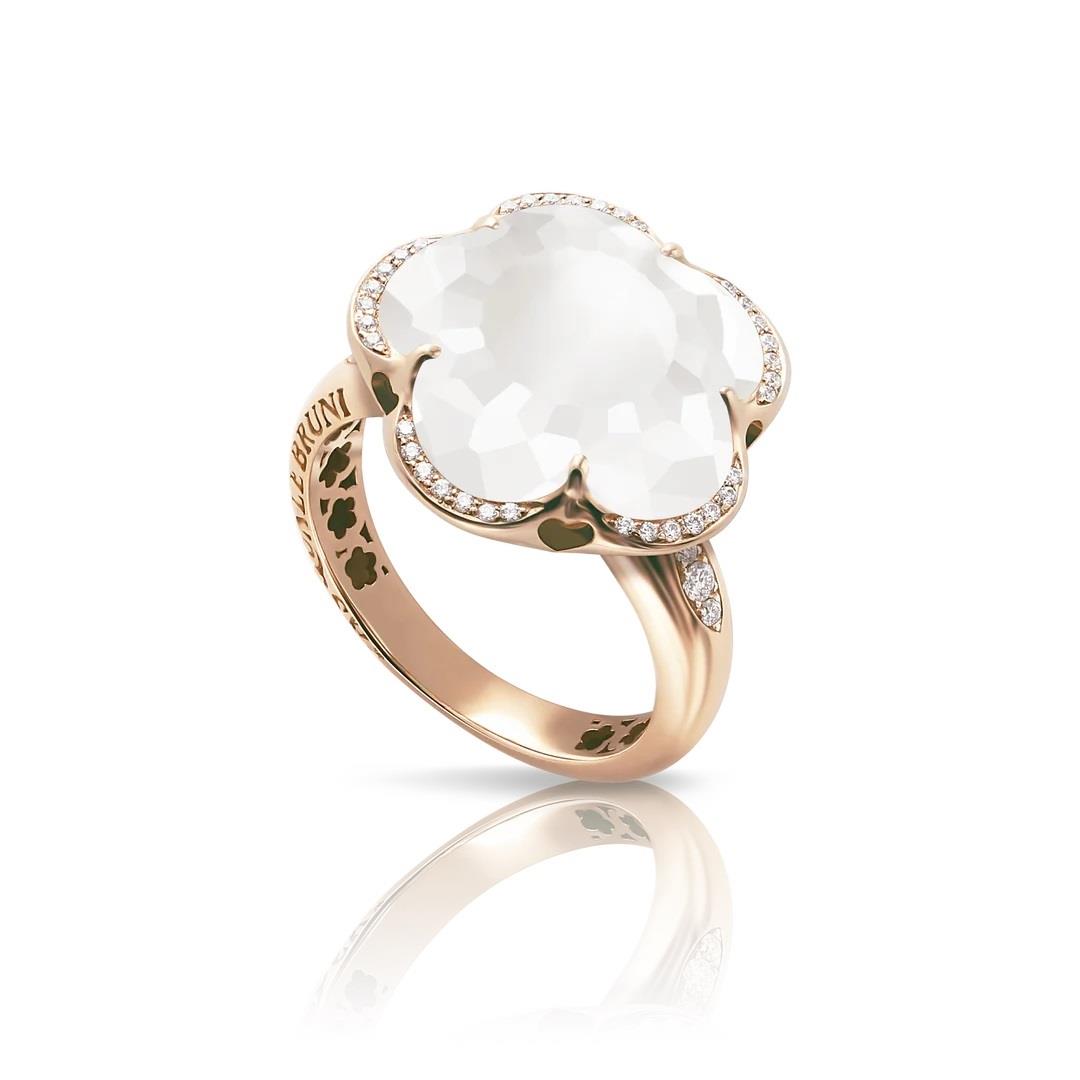 Sortija flor Bon Ton en oro rojo con cuarzo blanco y diamantes - PASQUALE BRUNI