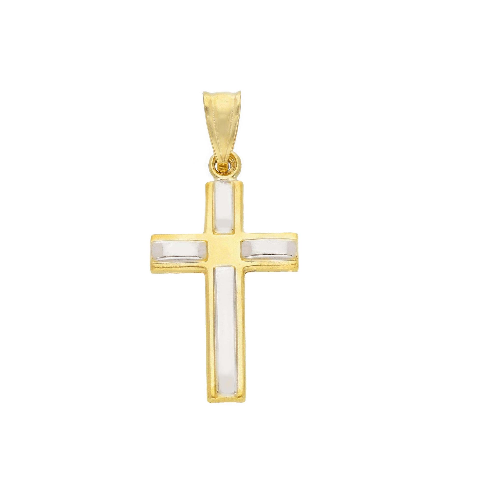 Colgante cruz en oro blanco y amarillo - ORO&CO