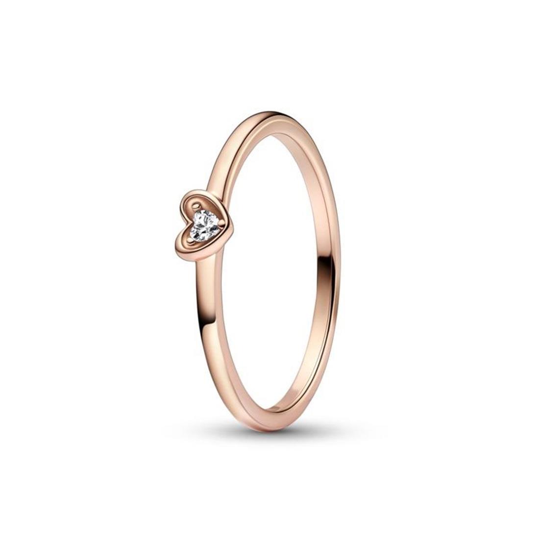 Heart ring in rose gold plated silver with white zircon - PANDORA