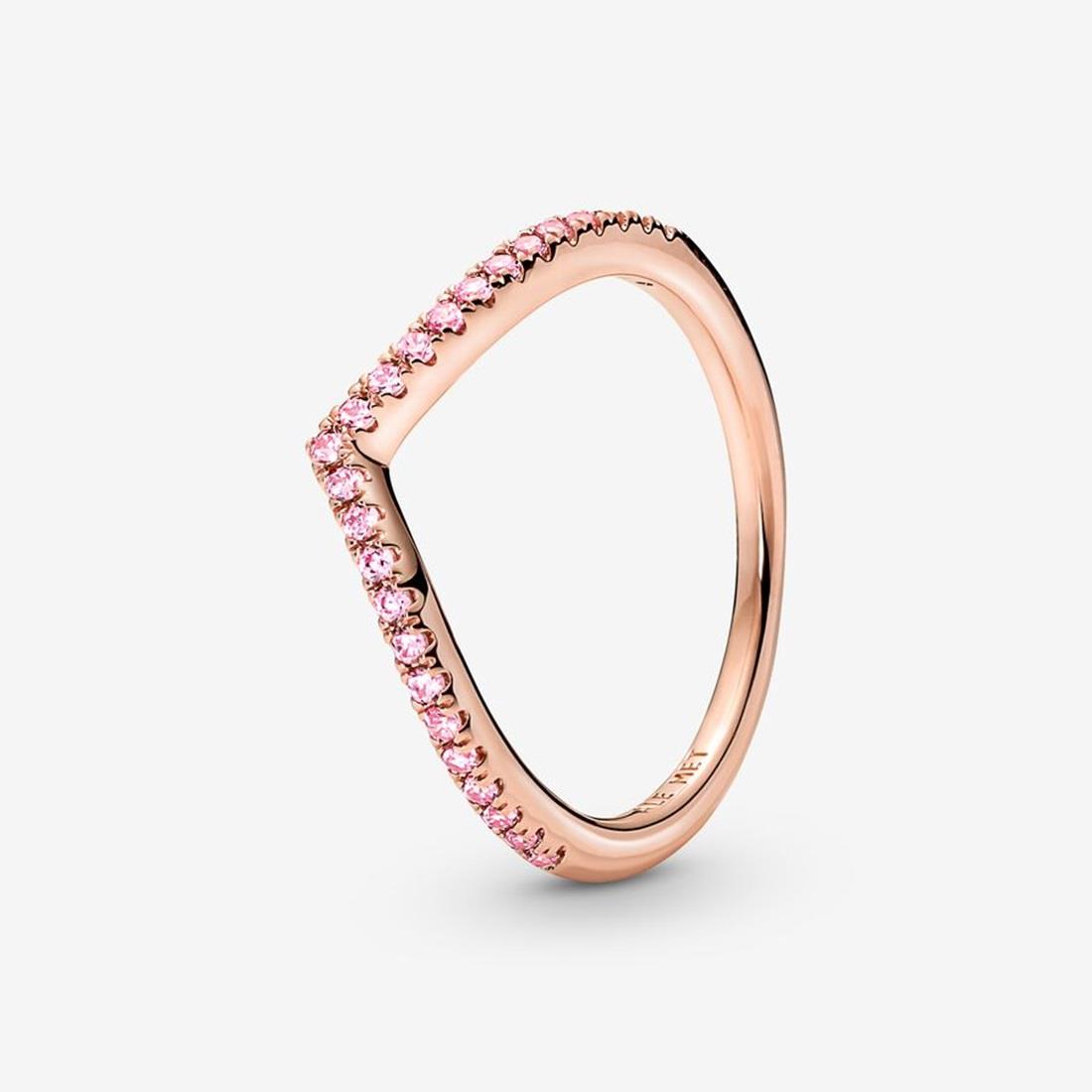 Chevron ring in rose gold plated silver with pink zircons - PANDORA