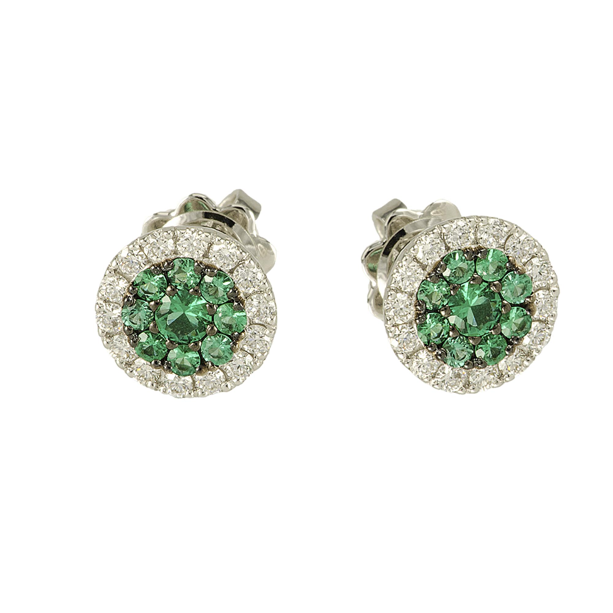 ORECCHINI IN ORO BIANCO CON DIAMANTI CT 0,36  E SMERALDI  - ALFIERI & ST. JOHN