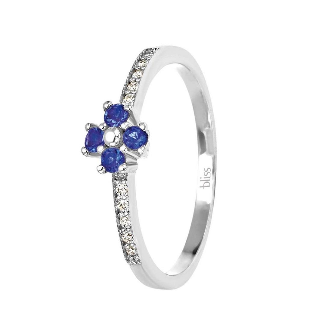 Gold ring with diamonds ct. 0.05 and sapphire flower ct. 0.16 - BLISS