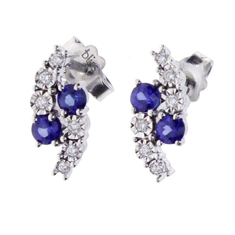Gold earrings with diamonds ct 0,07 and sapphire 0,48 - BLISS