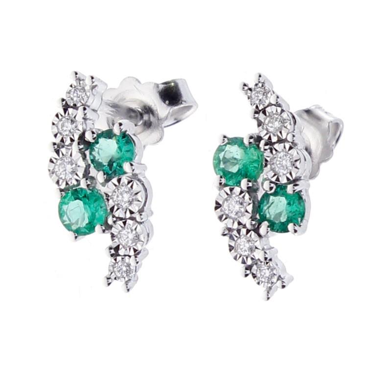 Gold earrings with diamonds ct 0,07 and emerald ct 0,48 - BLISS