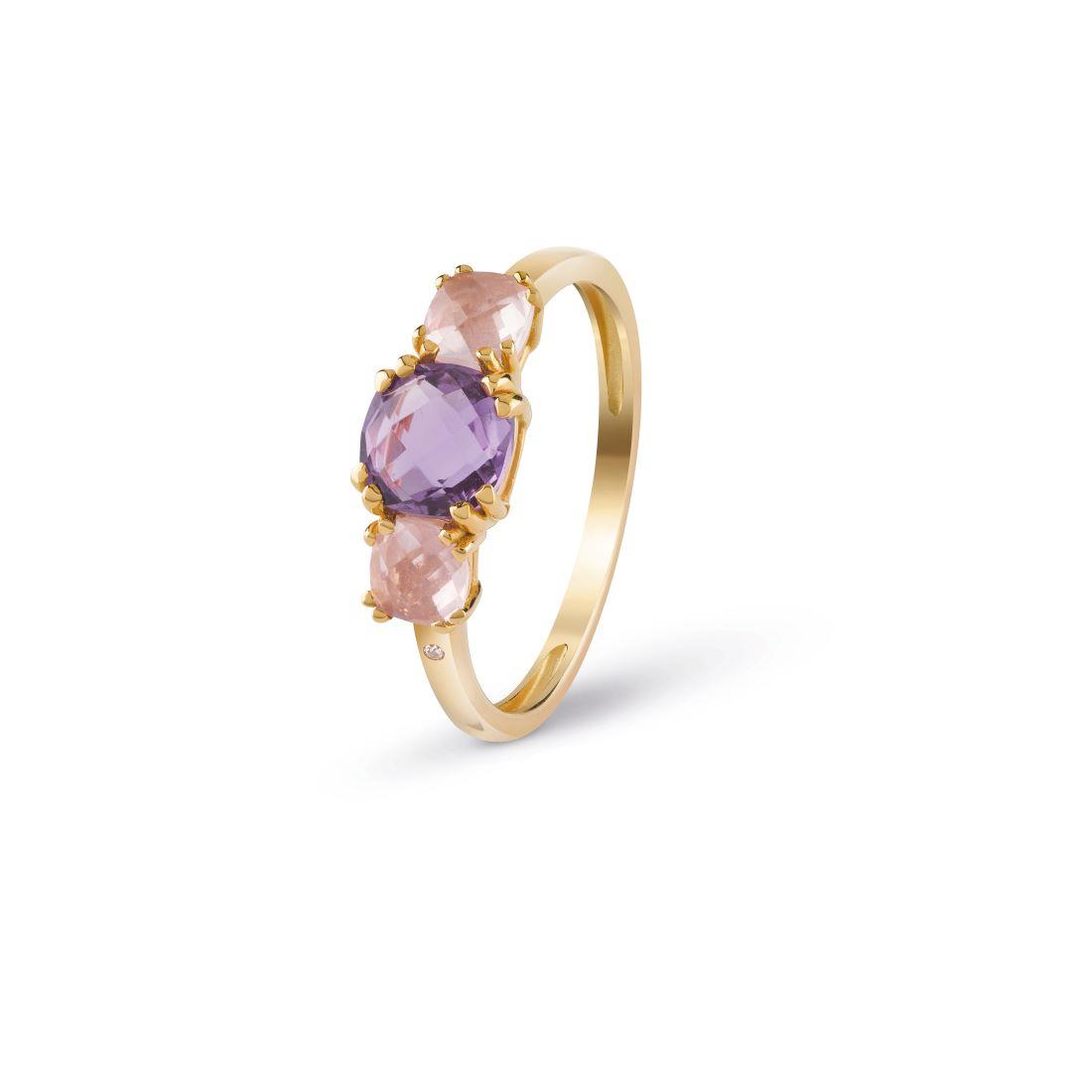 Joy Candy Gold Ring with Amethyst and Quartz - BLISS