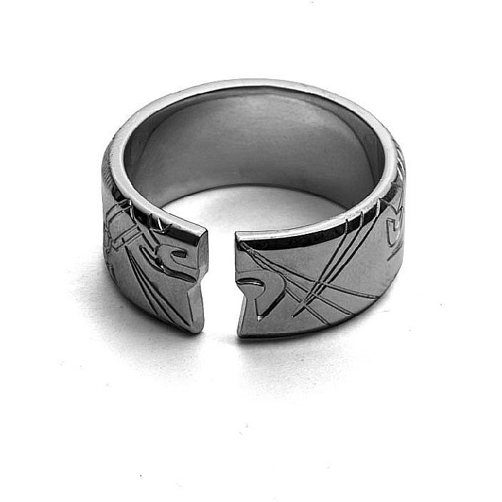 Rhodium-plated silver chevalier ring with black onyx - CESARE PACIOTTI
