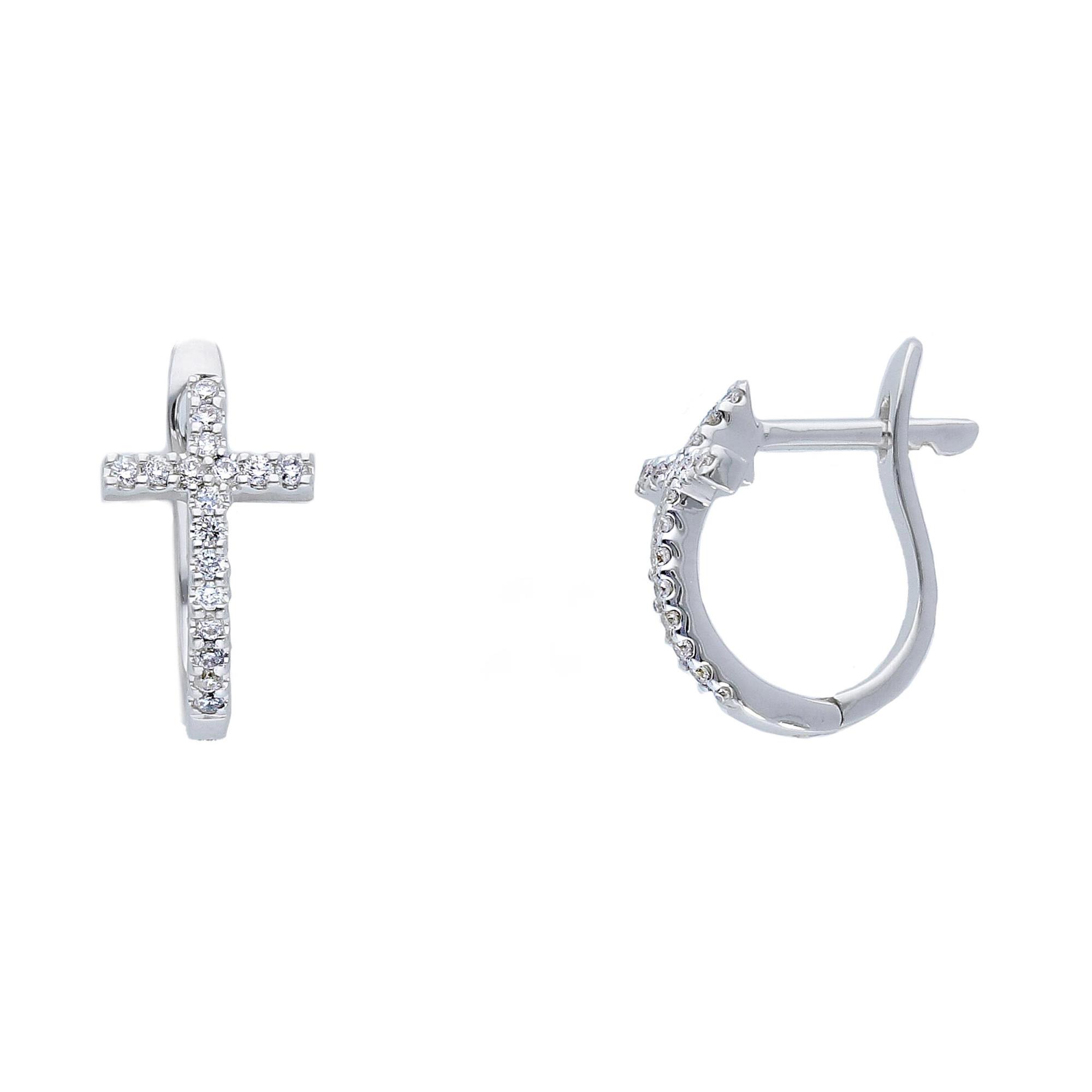 Single hoop earring with diamond cross ct. 0.07 - ALFIERI & ST. JOHN