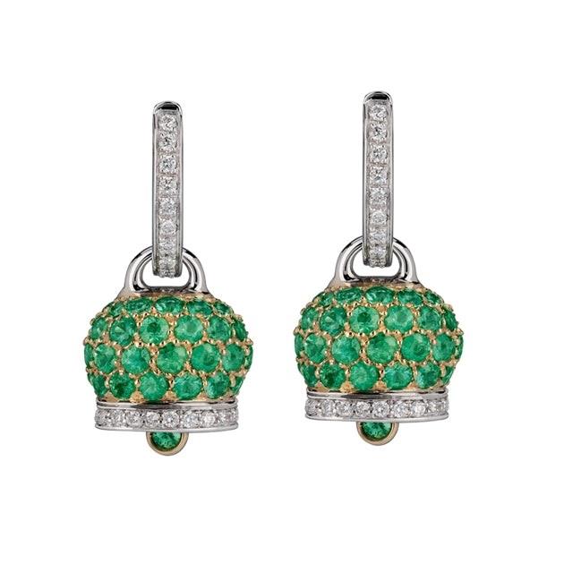 Pendientes campanella en oro con diamantes y esmeralda - CHANTECLER