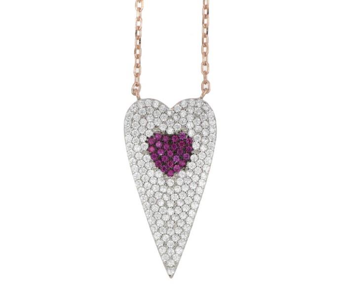 Rose silver necklace with hearts - CUORI MILANO