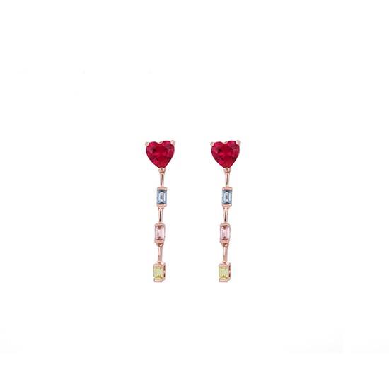 Pendant earrings in rosé silver with hearts - CUORI MILANO