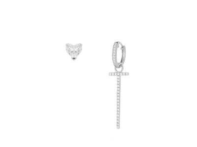 Letter T pendant earrings in silver with white zircons - CUORI MILANO