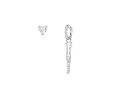 Letter V pendant earrings in silver with white zircons - CUORI MILANO