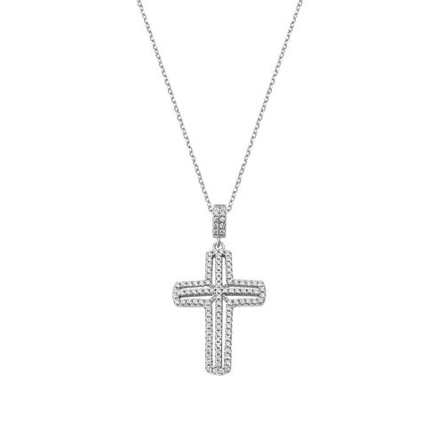 Collana in argento con croce e zirconi bianchi - AMEN