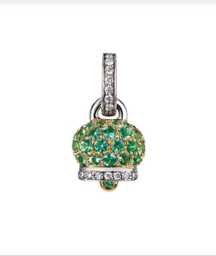Ciondolo Campanella in oro con diamanti e smeraldo - CHANTECLER