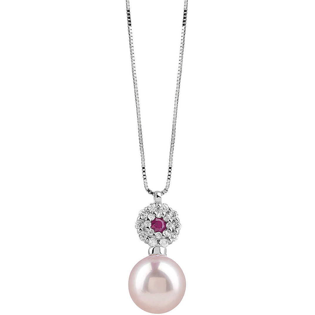 Gold necklace with pearls, 0.11 ct diamond and ruby Chantal Bliss 42 cm - BLISS