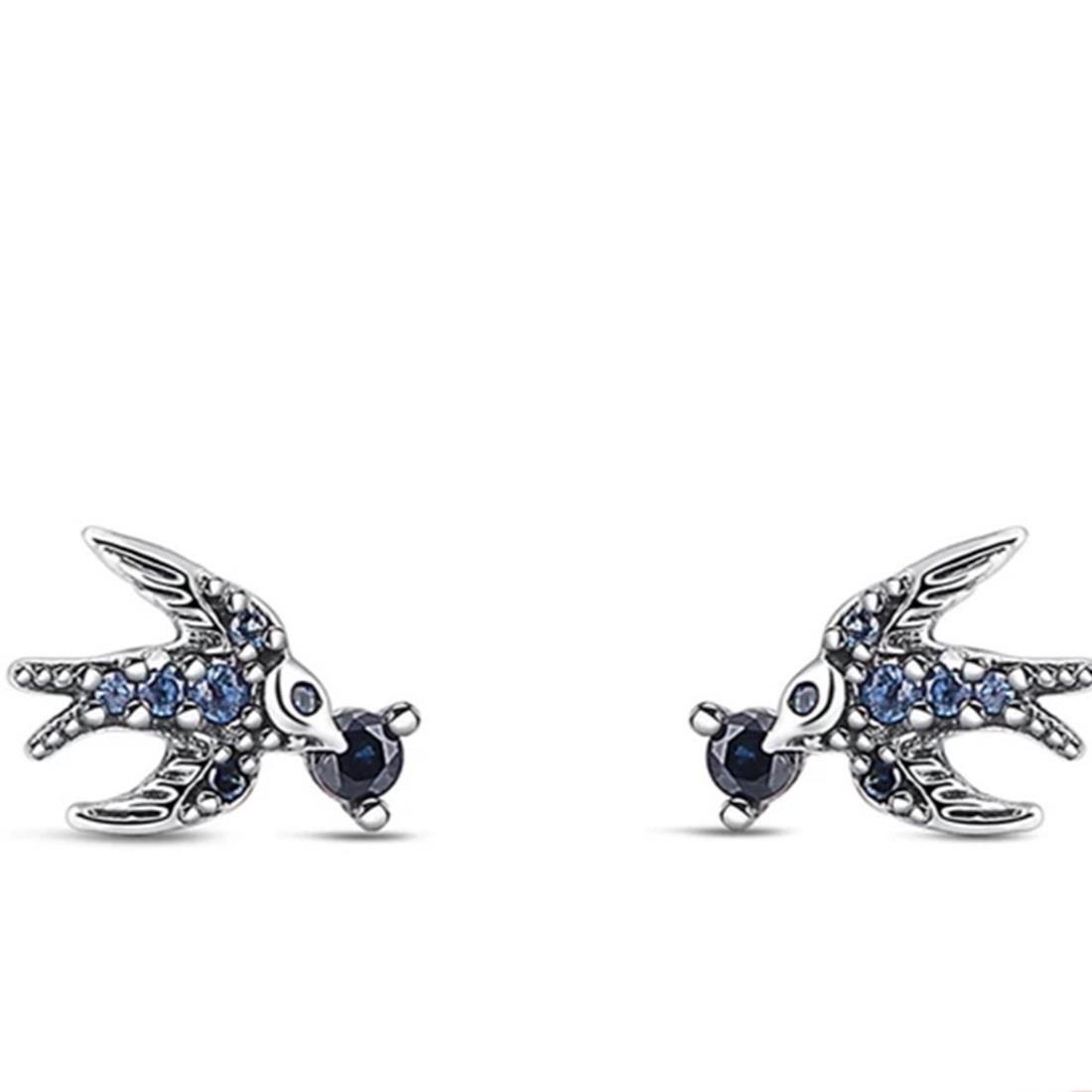 Swallow lobe earrings in silver with blue stones - PANDORA