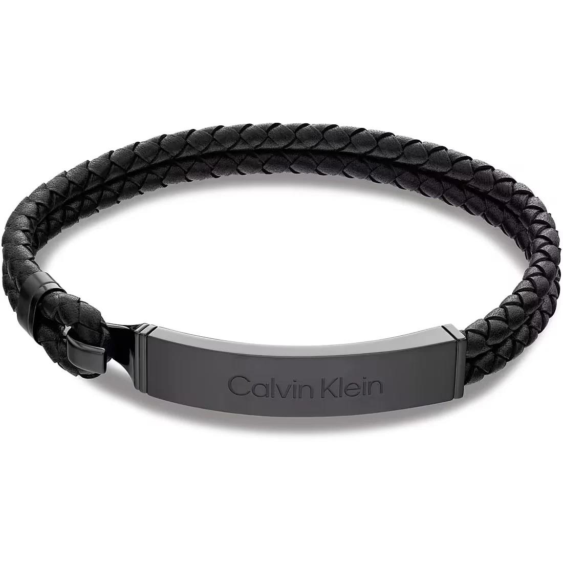 CK men's bracelet in black leather - CALVIN KLEIN