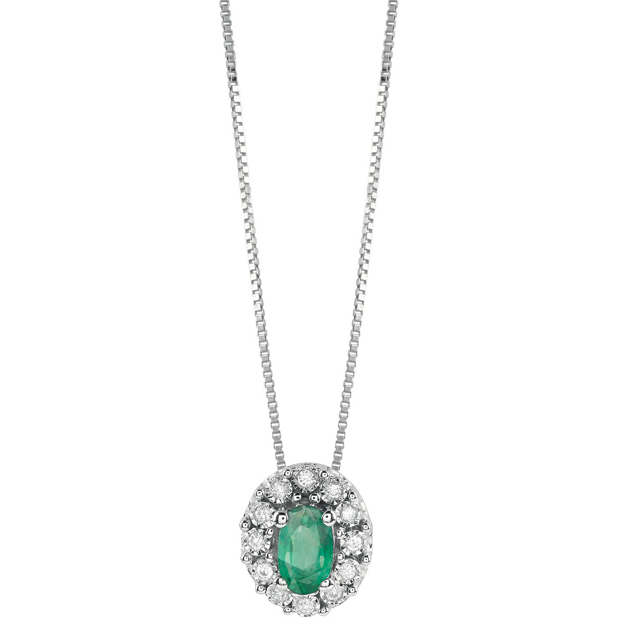 Necklace in 18 kt white gold with 0.04 ct diamond and emerald Bliss Regal 42 cm - BLISS