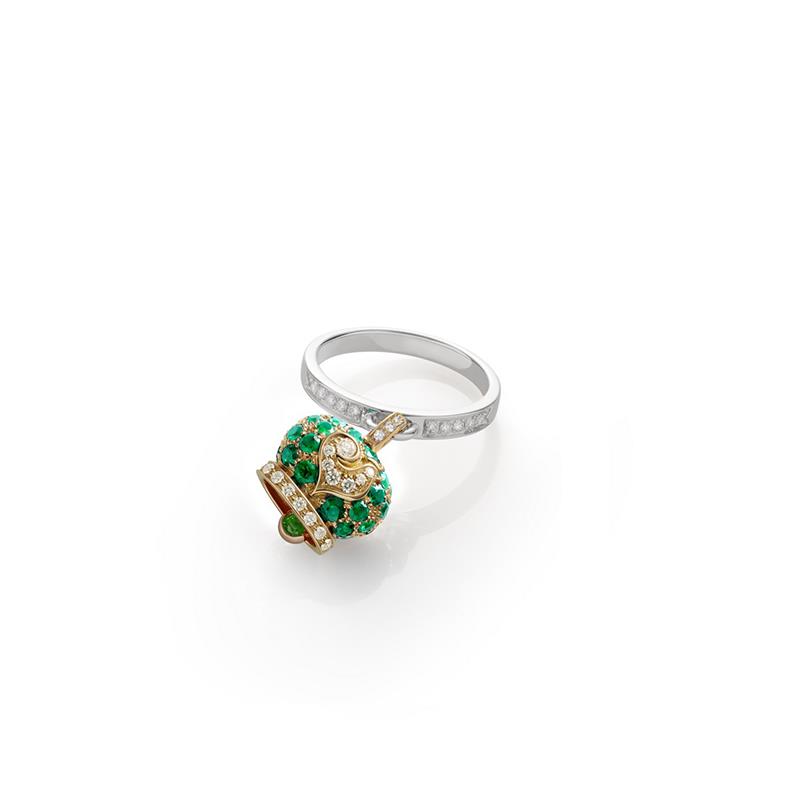 Anello Campanella in oro con smeraldi e diamanti - CHANTECLER