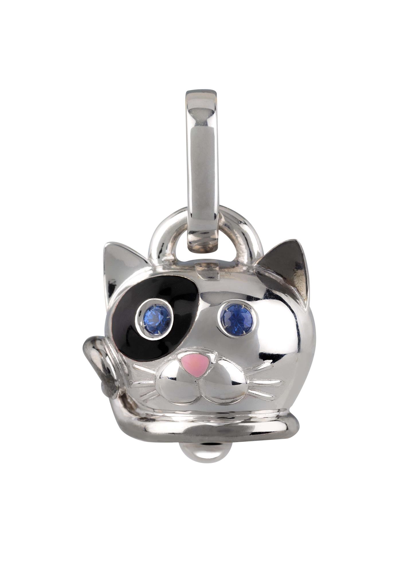 Cat Et Voilà pendant in silver with enamel and sapphires - CHANTECLER