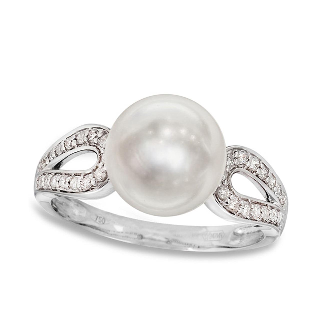 Gold ring with pearl and diamond ct. 0.10 - MAYUMI