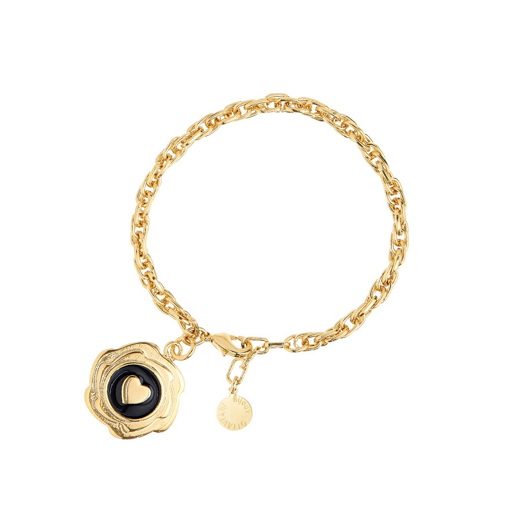 Pulsera Ottaviani dorada con corazón de esmalte negro - OTTAVIANI