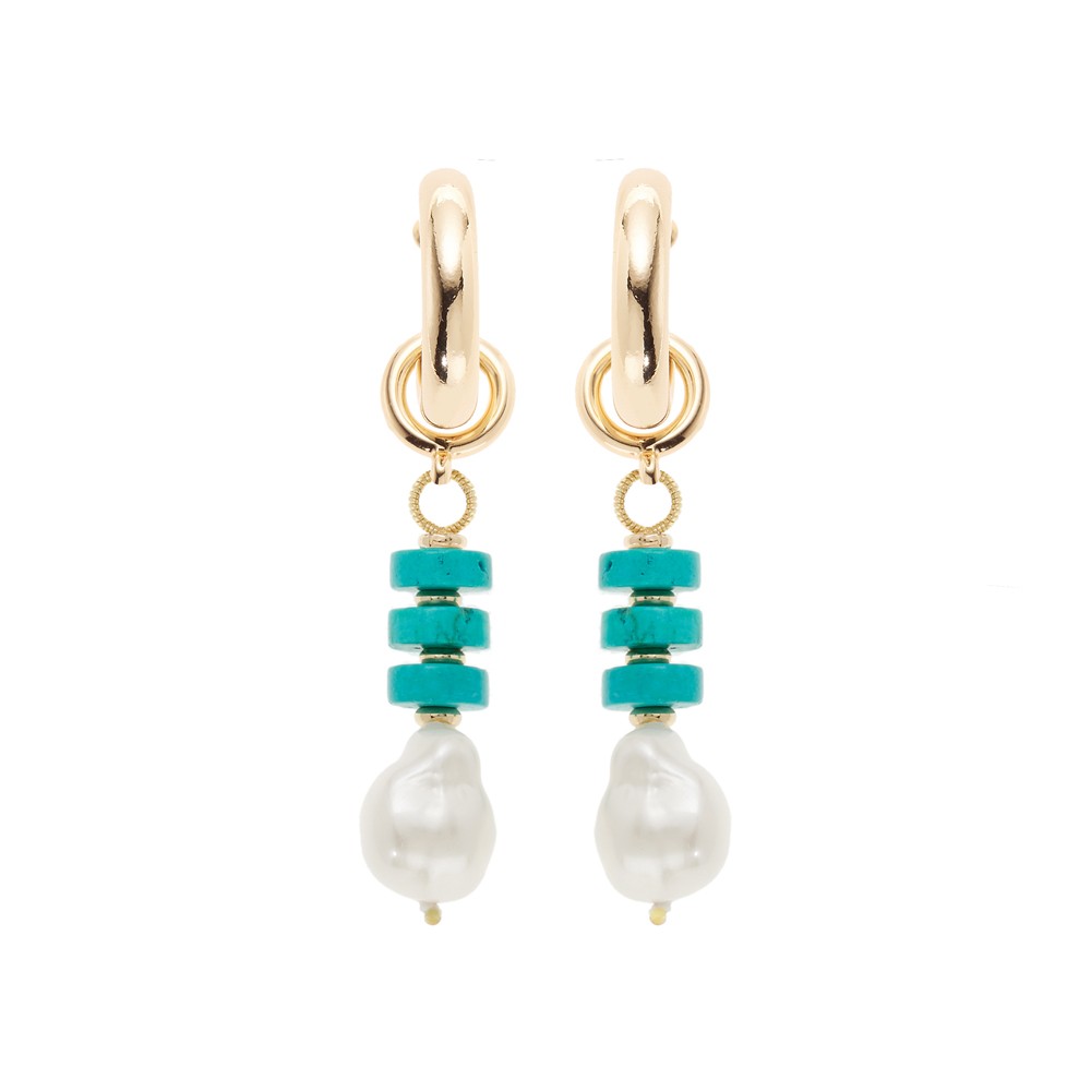 Pendientes Ottaviani con pasta de turquesa y perlas - OTTAVIANI