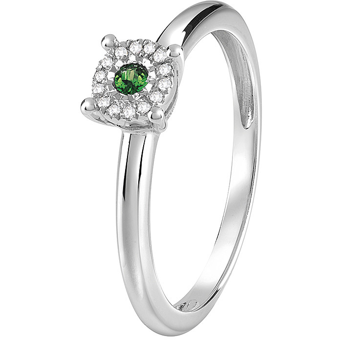 White gold ring with 0.3 ct diamonds and 0.06 ct emerald Rugiada Bliss - BLISS