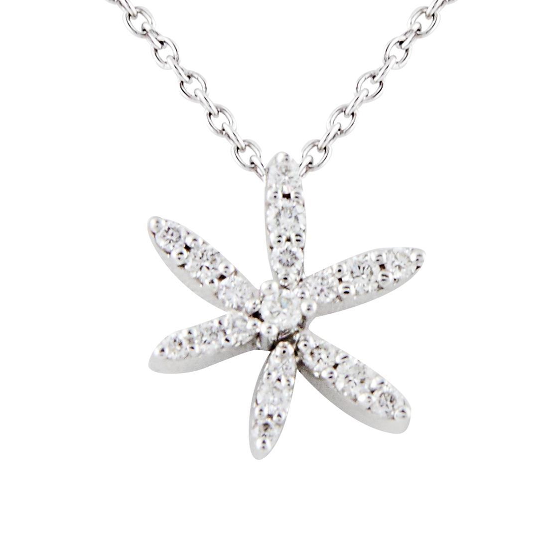Collana in oro bianco con pendente fiore e diamanti ct 0.27 - ALFIERI & ST. JOHN