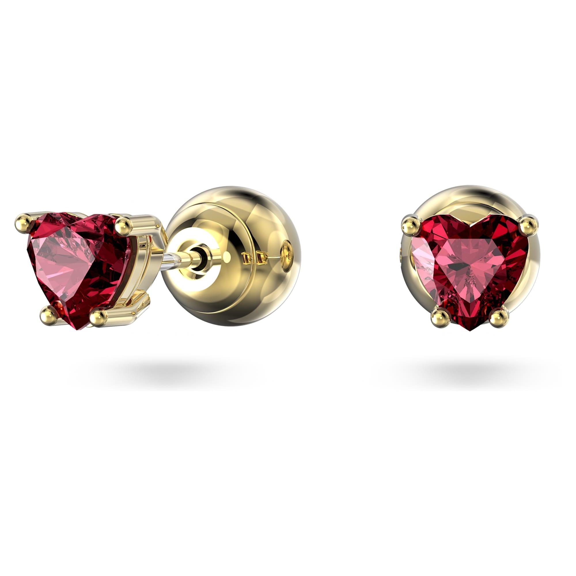 Stilla stud earrings with red heart crystals - SWAROVSKI