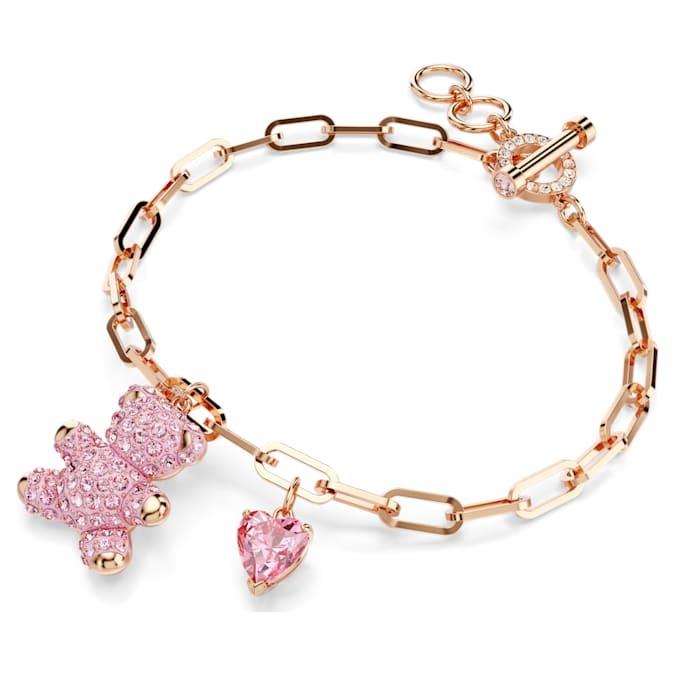 Teddy bear chain bracelet with pink crystals - SWAROVSKI