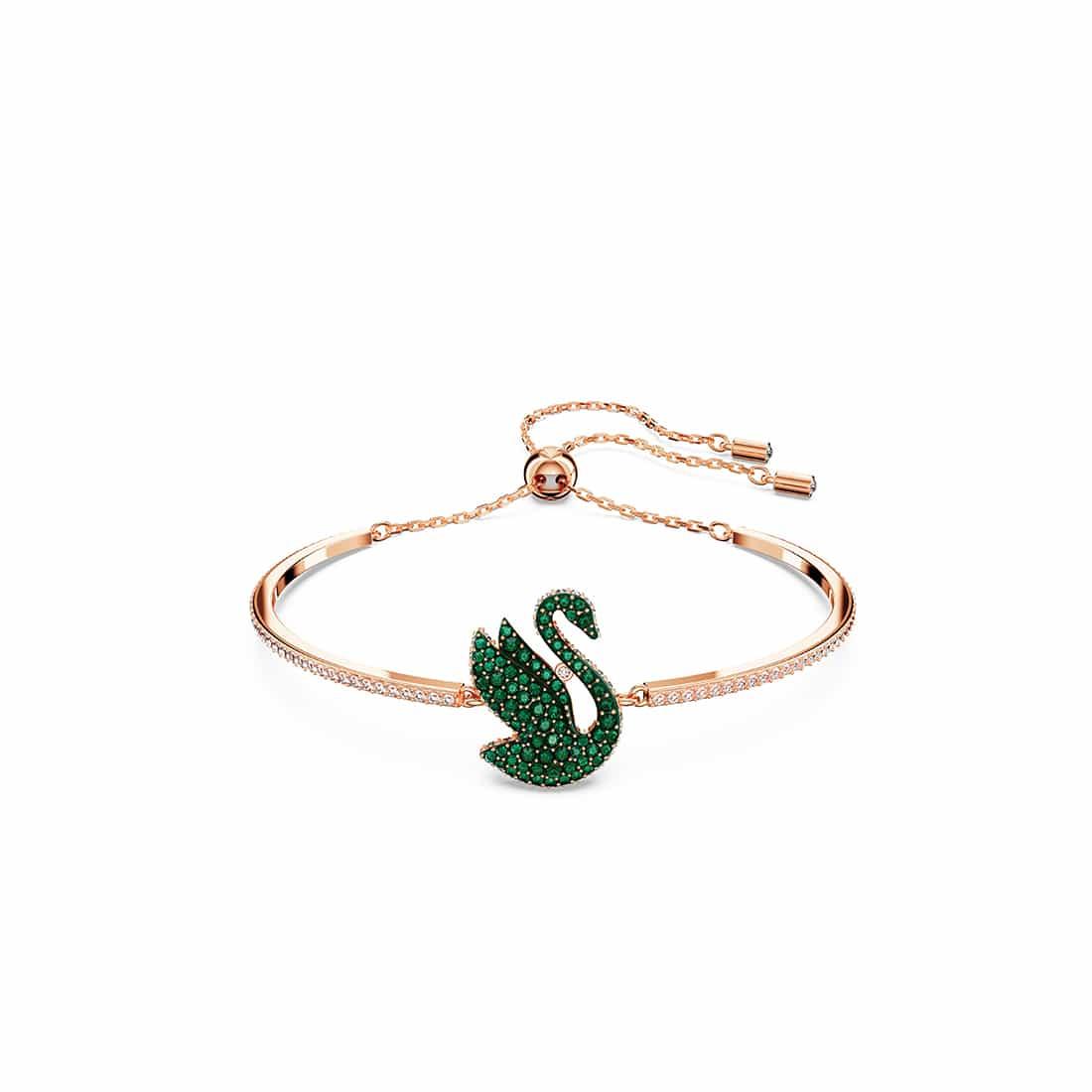 Bracciale rigido Iconic Swan con cristalli verdi - SWAROVSKI