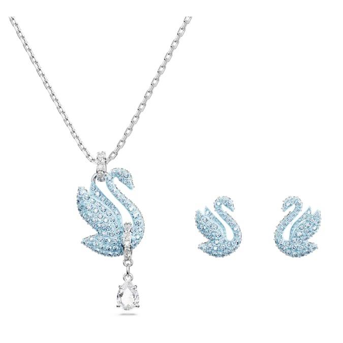 Iconic Swan necklace and earrings set with blue crystals - SWAROVSKI