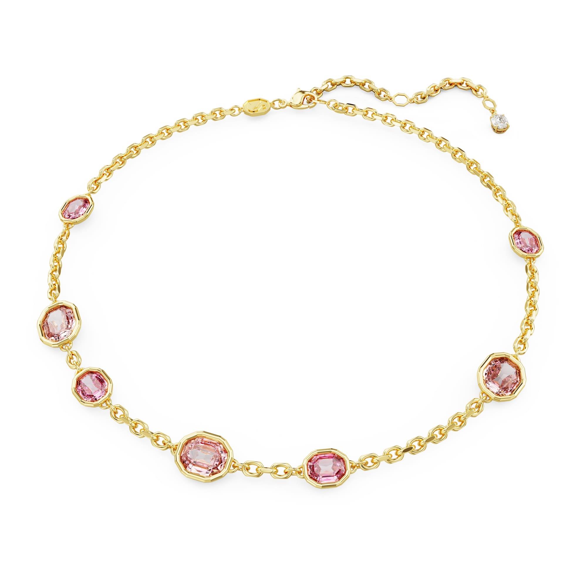 Imber gold necklace with pink crystals - SWAROVSKI