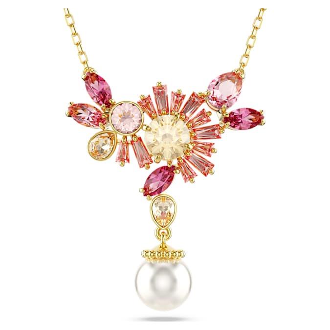 Gema golden necklace with pink crystals - SWAROVSKI