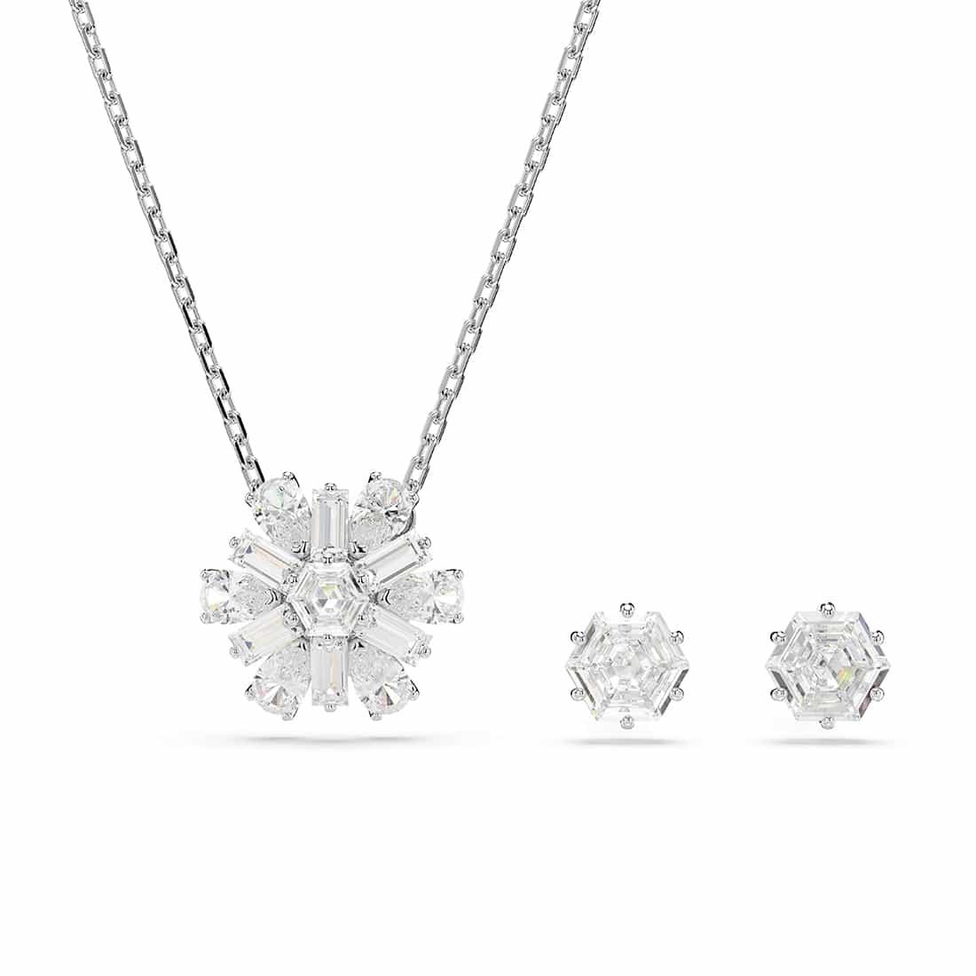 Idyllia necklace and earrings set with white crystals - SWAROVSKI