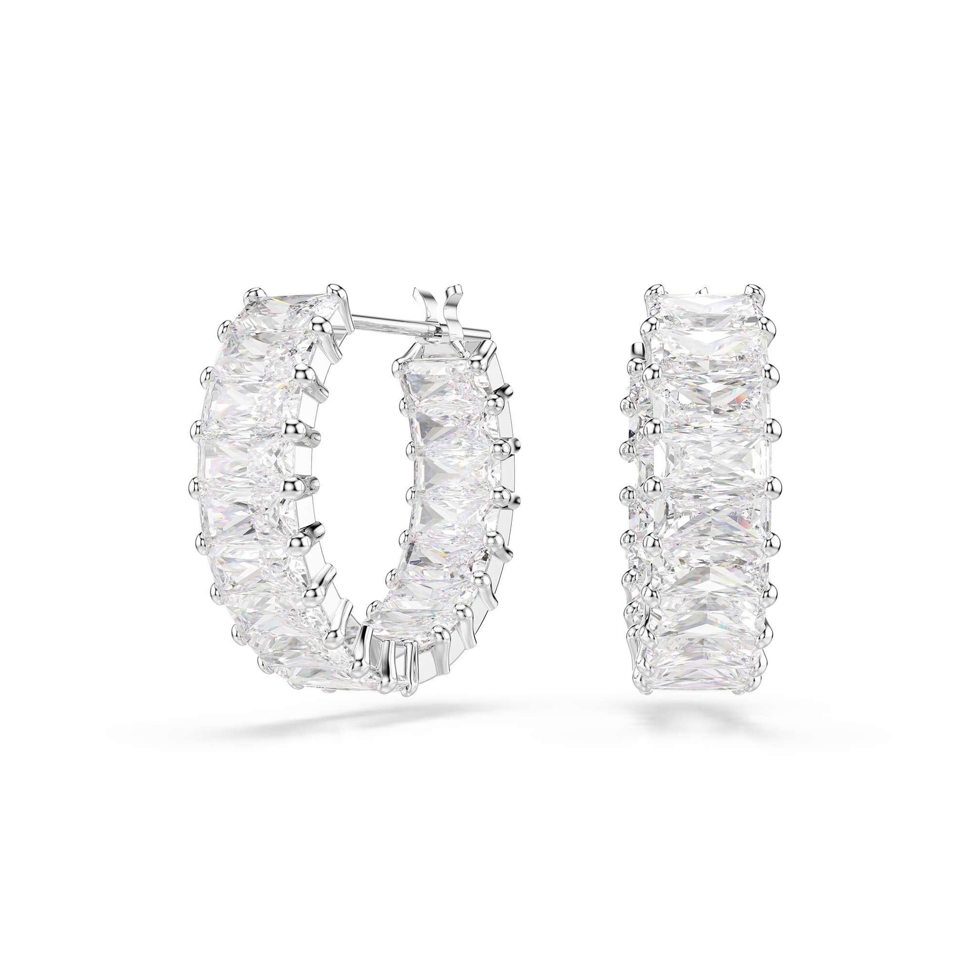 Matrix hoop earrings with white crystals - SWAROVSKI