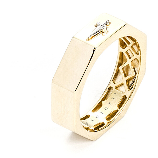 Silver and onyx band ring with gold finishes - CESARE PACIOTTI
