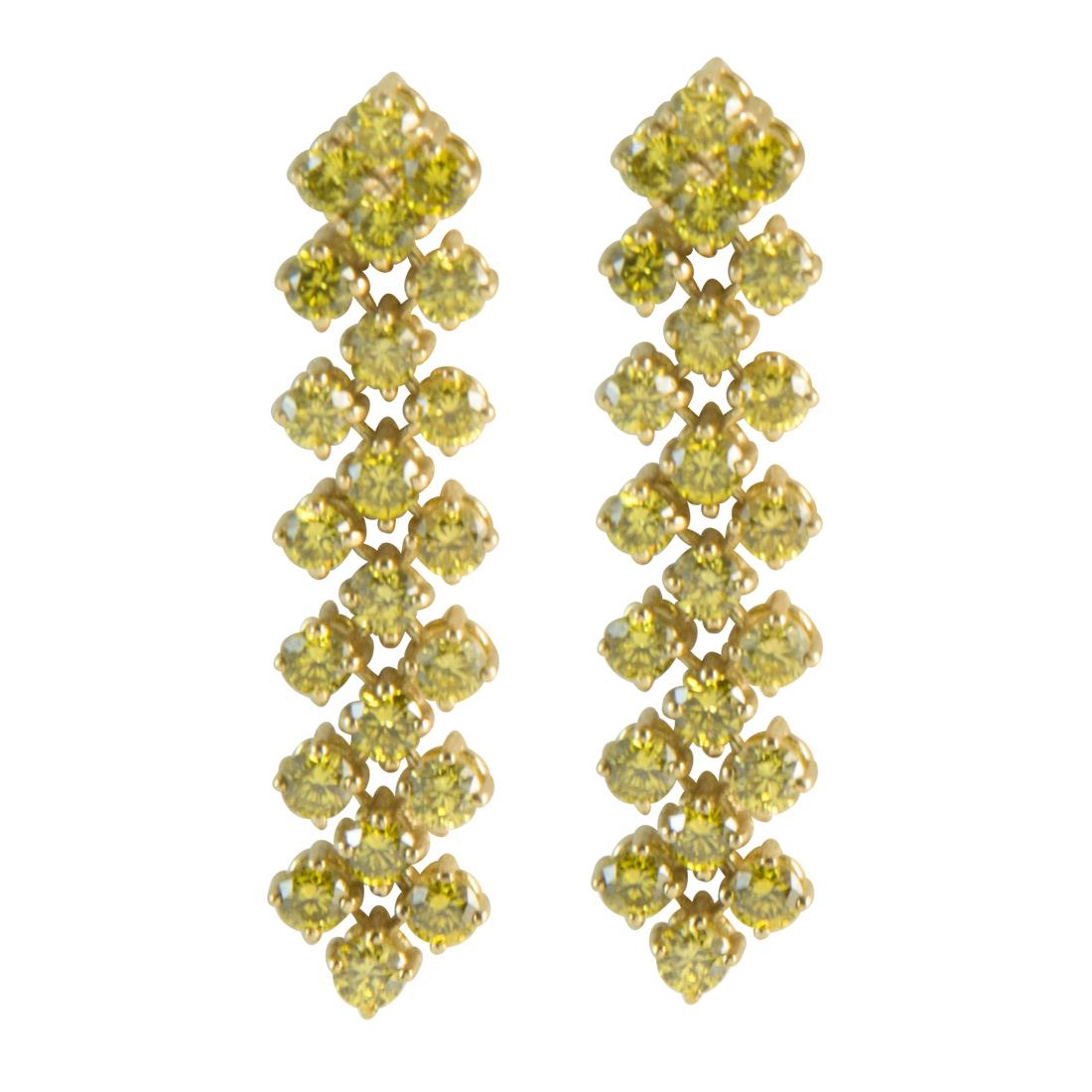 Orecchini in oro giallo 3 file misura 6.00cm con diamanti naturali gialli trattati ct 2.10 - ALFIERI & ST. JOHN